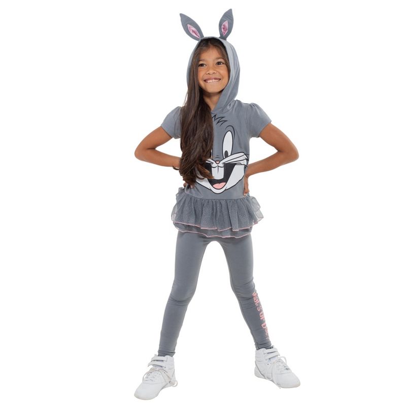 LOONEY TUNES Buggs Bunny Girls Cosplay T-Shirt Dress and Leggings Outfit Set Toddler, 2 of 8
