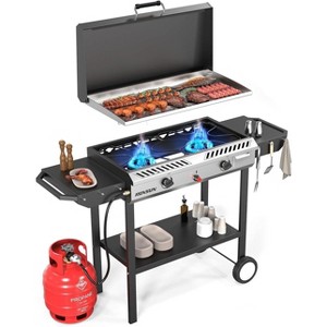 ROVSUN 2 Burner Outdoor Propane Gas Stove with Ignition, Regulator & Shelf, 150,000 BTU Powerful Cooker for Backyard Patio Home Cooking Frying Canning - 1 of 4