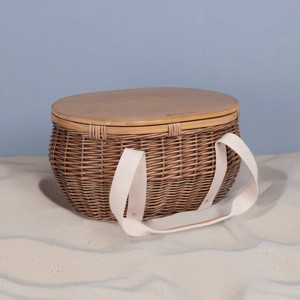 Castaway Insulated Handwoven Picnic Basket Cooler with Lid - 1 of 4
