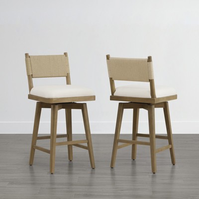 Spruce&Spring Upholstered Swivel Braid Barstool with Wood Frame Set of 2, Natural,