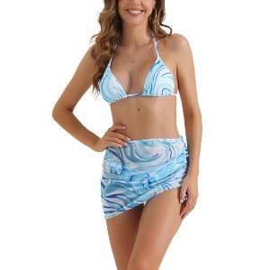 INSPIRE CHIC Women's Halter Contrast Color Bikini Sets Tie Back Swimwear Triangle Bottoms Bathing Suits 3 Pieces - 1 of 4