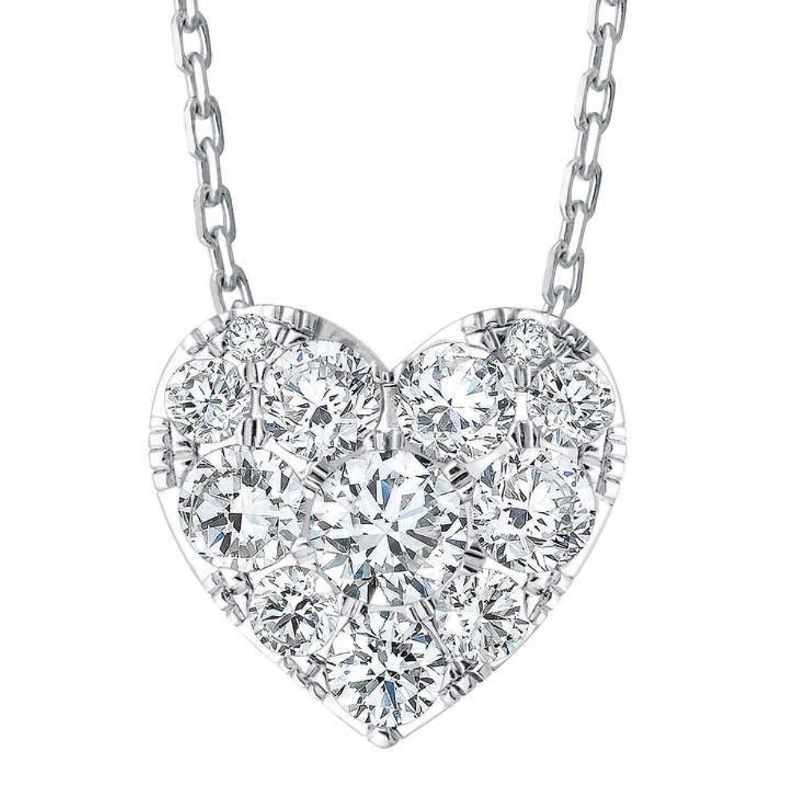 Pompeii3 3/4Ct Diamond Heart Pendant 14k White Gold 18" Necklace, 1 of 6