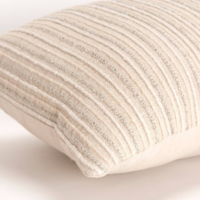 Beige Rectangular Woven Cotton Lumbar Pillow