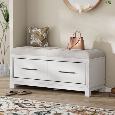 CAVINAS Modern Pull-Open Top Shoe Ottoman Bench with Removable Cushion,Rectangular Storage Bench for Entryway,Living Room
