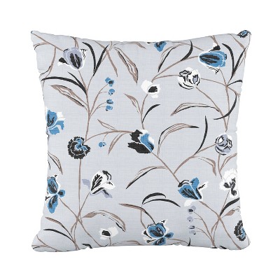 Whisp Floral Square Throw Pillow Blue - Skyline Furniture: Cotton Fabric, Indoor Decor, Zippered Cover
