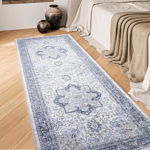 Washable Area Rug, Non-Slip Floral Carpet, Retro Floor Mat for Kitchen, Bathroom, Living Room, Bedroom, Entryway & Hallways - 1 of 4