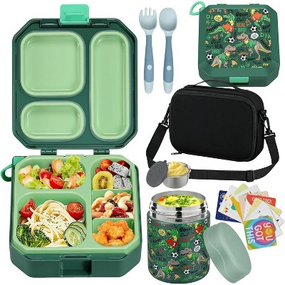 Bento Lunch Box for Kids with 12oz Soup Thermo Leak-Proof Lunch Food Container with 5 Compartment Thermo Hot Food Jar