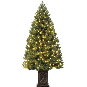 4.5ft Pre-Lit Green Full Christmas Tree with 300 Lights, 8 Modes, Dense Branches and Potted Base - 1 of 4