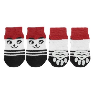 Unique Bargains Dog Cats Non-Slip Socks Paw Protection and Traction Black Red White 4 Pcs - 1 of 4