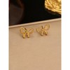 Paaaawaters 18K Gold-Plated Bow Earrings Symmetrical Mirror-Finish Stainless Steel Jewelry, Hypoallergenic & Tarnish-Free Luxury Gift - 2 of 4