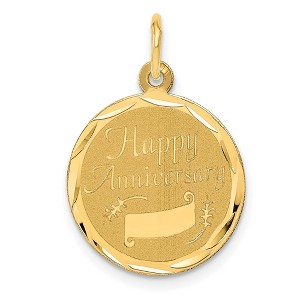 Black Bow Jewelry 14k Yellow Gold Happy Anniversary Circle Banner Charm or Pendant, 16mm - 1 of 4
