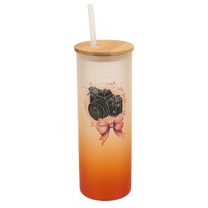 Elanze Designs 25 Ounce Frosted Glass Gradient Travel Tumbler With Straw and Wooden Lid, Camera Bow Orange - 1 of 1