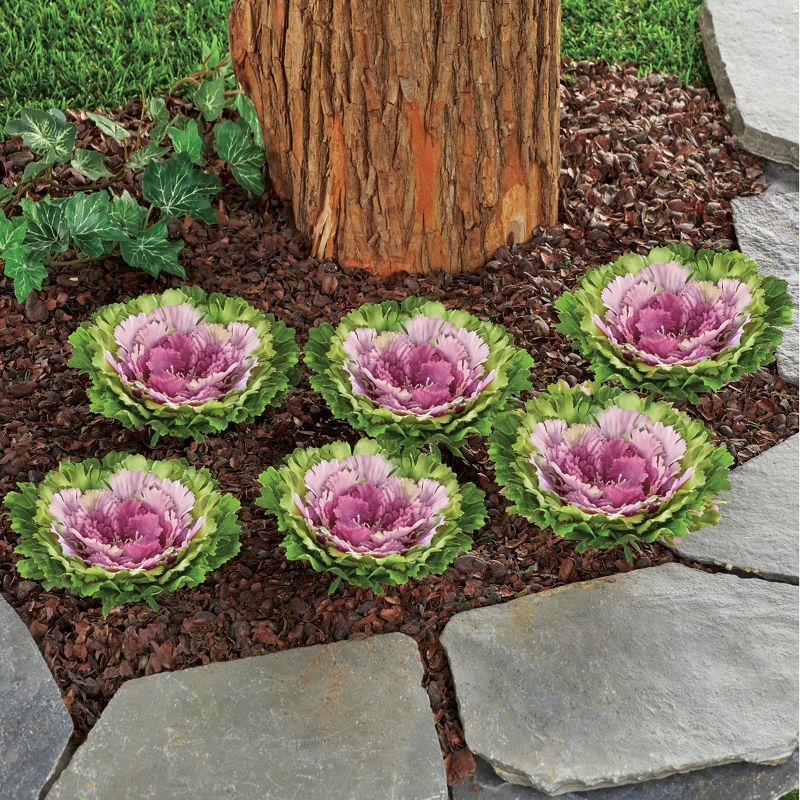 Collections Etc Artificial Purple Cabbage Roses - Set of 6, 3 of 4