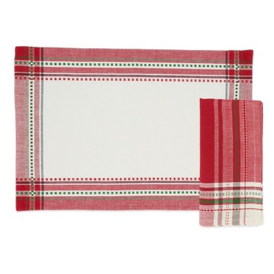 Holiday Red and Green Cotton Placemat and Napkin Set, 8-Piece