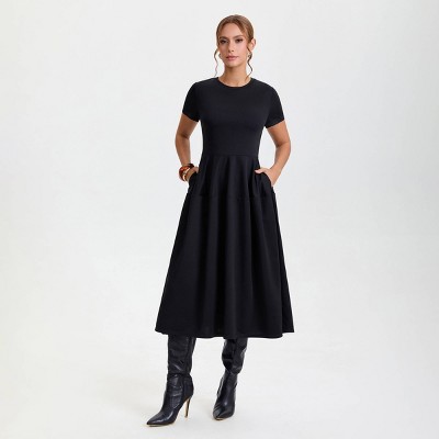 Women's Short Sleeve Midi A-Line Dress - A New Day™ Black