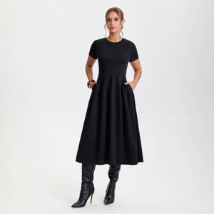 Women's Short Sleeve Midi A-Line Dress - A New Day™ Black - 1 of 4