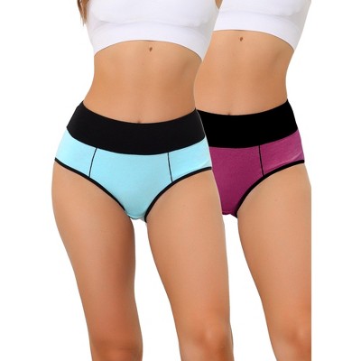 Allegra K Women's High Waist Tummy Control Color-Block Brief 2 Pcs Light  Blue and Dark Purple Small