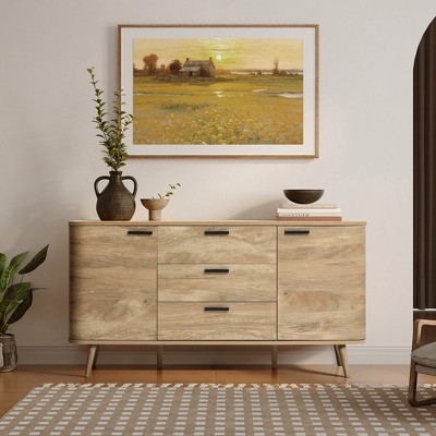 Natural Oak Manufactured Wood Sideboard Cabinet with Solid Wood Legs