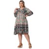 Agnes Orinda Women's Plus Size Boho V Neck 3/4 Sleeve Floral Casual Beach Mini A Line Dress - 3 of 4