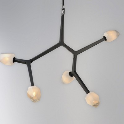 Contemporary Black and Gold 5-Light Island Pendant with Frosted Glass