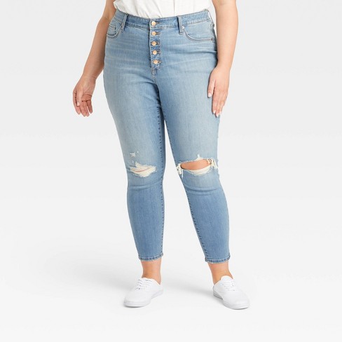 She's Bad High Rise Button-Fly Distressed Skinny Jeans (Light