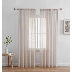 HLC.ME Penelope Faux Linen Textured Privacy Sheer Light Filtering Rod Pocket Curtains Panels, Set of 2 - 1 of 4