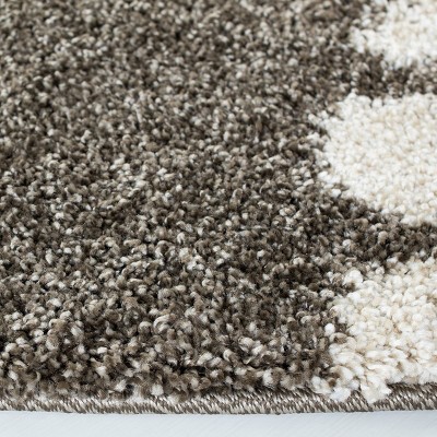 Sculpted Smoke and Beige Floral Shag Round Rug, Hand-Knotted