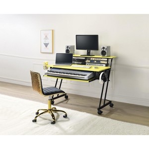 Vynxaria Music Recording Studio Desk - Yellow & Black Finish, Fits 61-Key Keyboard/43" TV, Caster Wheels, 47"Lx18"D Desktop - 1 of 4