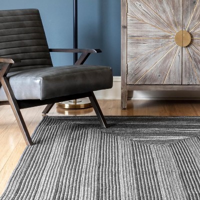 Charcoal Geometric Braided Synthetic Area Rug, 52" x 24"