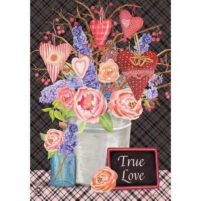 Briarwood Lane House Flag 40x28 For Outdoor Flowers and Hearts Valentine's Day House Flag Flag For Valentine's House Flag