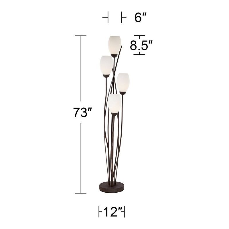 Franklin Iron Works Modern Tree Floor Lamp with USB Charging Port 4-Light 73" Tall Black White Glass Tulip Shade for Living Room, 4 of 9