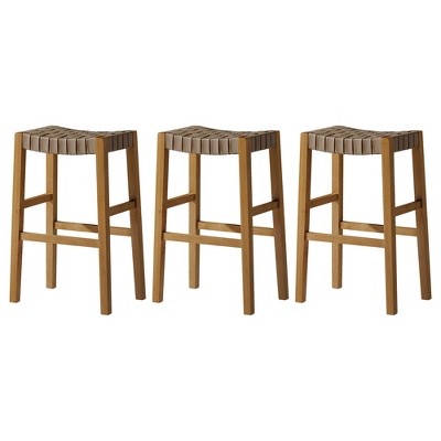 Maven Lane Emerson Backless Saddle Kitchen Stool in Vegan Leather Seat, Set of 3