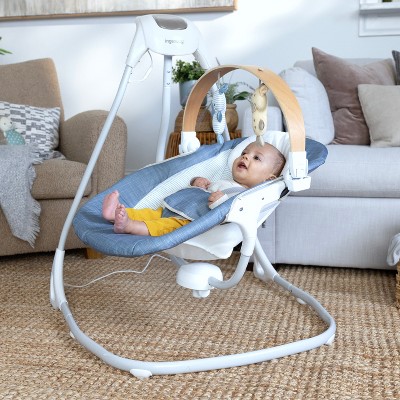 Ingenuity Simple Comfort Compact Swing with Wood Toy Bar - Chambray