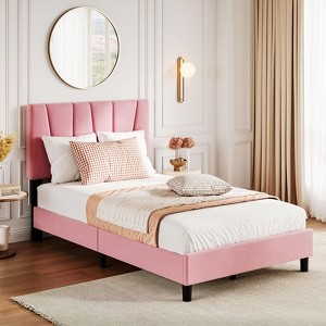 Bed Frame with Adjustable Headboard, Linen Upholstered Platform Bed Frame with Strong Wooden Slats, Mattress Foundation - 1 of 4