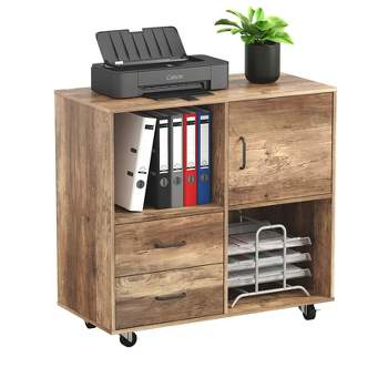 Year Color Wood Mobile Lateral Filing Cabinet with 2 Drawers, 2 Open Compartments, and Wheels for Home Office, Study, Living Room, and Bedroom