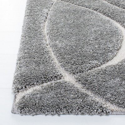Light Grey and Ivory Synthetic Shag Area Rug