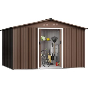 10X12 FT Outdoor Storage Shed, Galvanized Steel Storage Shed, Steel Sliding Doors, Weather Resistant, Garden Tool Shed with Lockable Door - 1 of 4