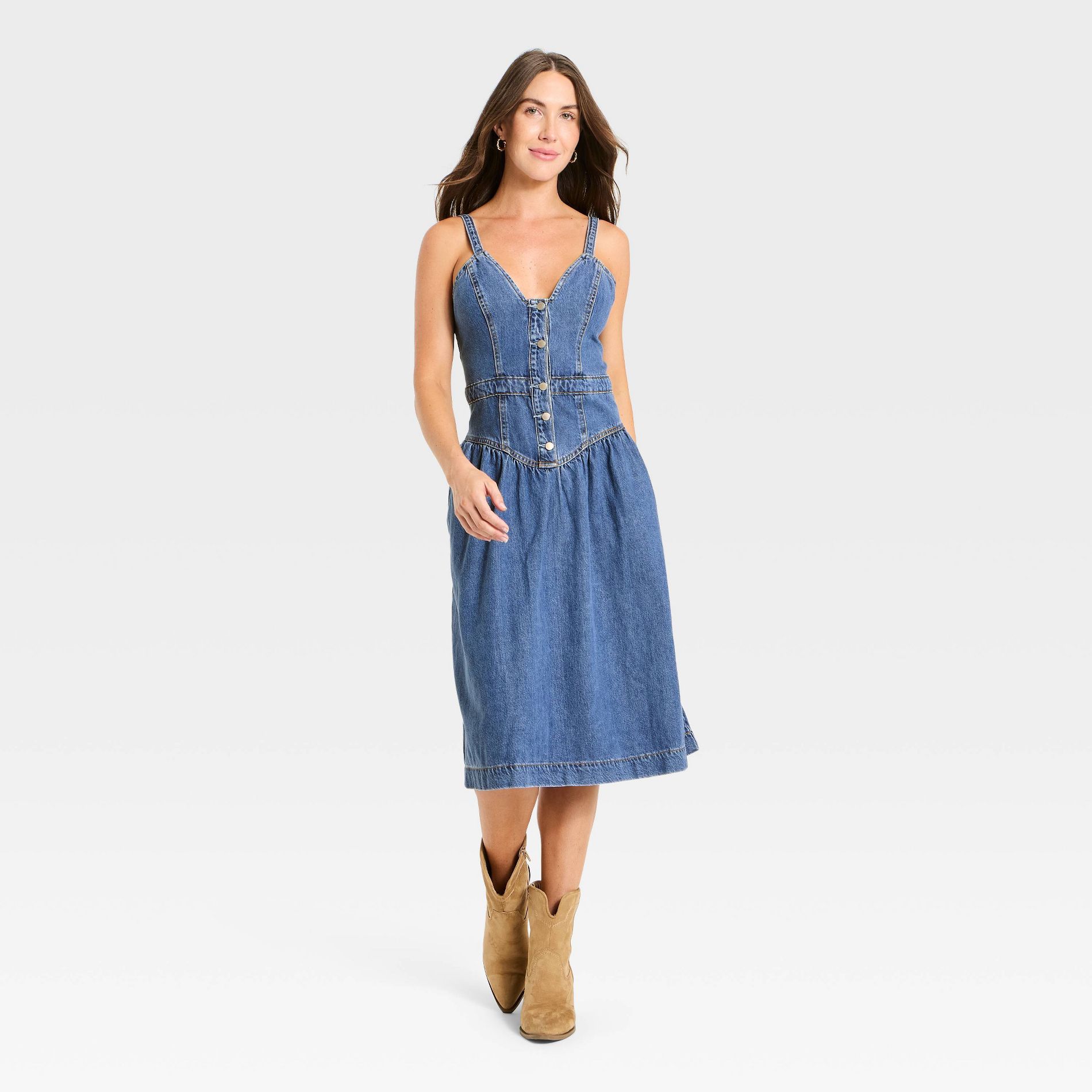Women's Sleeveless Corset Denim Midi Dress - Universal Thread™ Light Wash