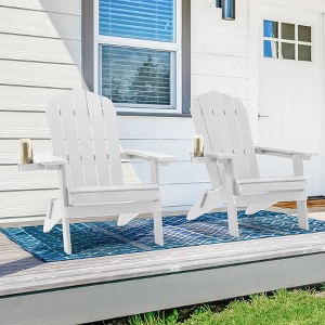 Sonkuki 2-Pack Folding Adirondack Chair Patio Outdoor Plastic Fire Pit Chair Weather Resistant for Lawn, deck and Backyard - 1 of 4