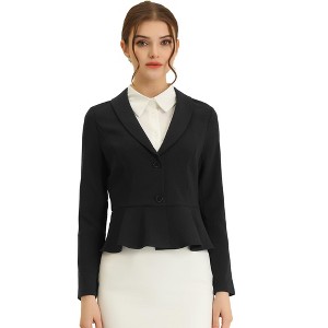 INSPIRE CHIC Women's Vintage Shawl Collar Long Sleeve Ruffle Hem Work Short Blazer - 1 of 4