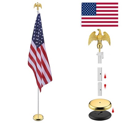 Yescom 8 Ft Sectional Indoor Flag Pole Kit Base Eagle Finial Aluminum 3x5 Ft   US Flag Silver