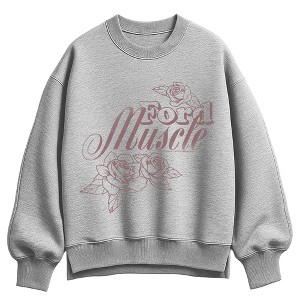 Women's Ford Muscle Flowers Oversized Fleece Crew Sweatshirt