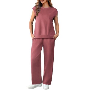 Pinspark 2 Piece Sets for Women Summer Lounge Set Cap Sleeves Sweatsuit Cropped Wide Leg Pants Matching Travel Tracksuit - 1 of 4