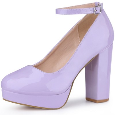 BLISSFUL STEP Women's Ankle Strap Chunky Heel Platform Pumps
