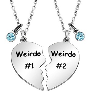 Friendship Gift, Weirdo 1 Weirdo 2 Split Heart Pendant Necklaces BFF Gift for Best Friend - 1 of 4