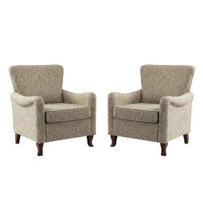 Set of 2 Vincent Wooden Upholstered Armchair with Fabric Pattern and Wingback Design for Bedroom| ARTFUL LIVING DESIGN