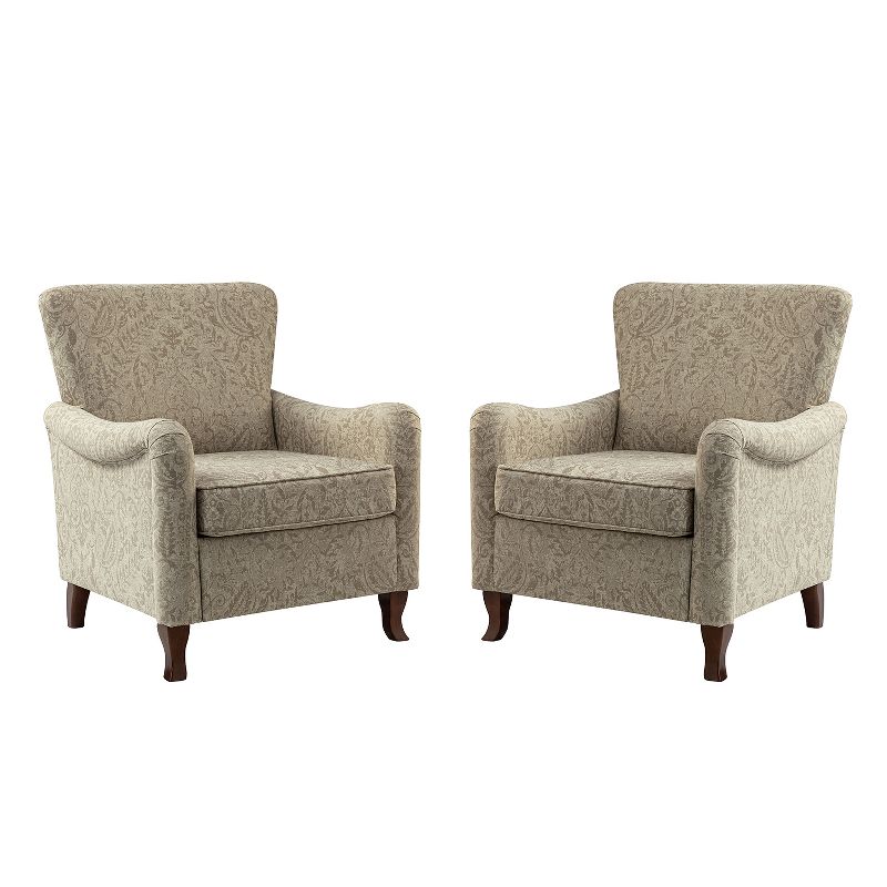 Set of 2 Vincent Wooden Upholstered Armchair with Fabric Pattern and Wingback Design for Bedroom| ARTFUL LIVING DESIGN, 1 of 11