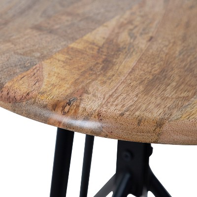 Pallson Two-Tone Natural Wood & Iron Round Side Table, 22x22x7"
