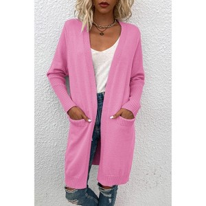 Long Sleeve Cardigan Sweater with Pocket Open Front Cardigans Ribbed Knitwear - 1 of 4