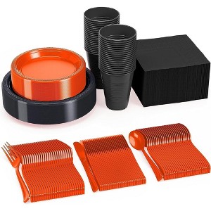 Crown Display 350 Piece Color Disposable Plastic Dinnerware party set- Serves 50 - 1 of 4